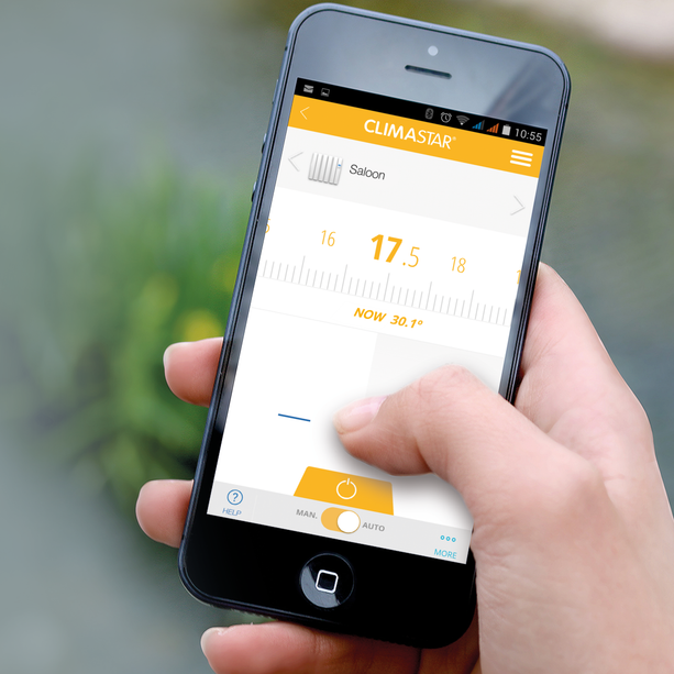 Climastar Avant WiFi Heizung 800 W, 50x50 cm, mit Steinoberfläche und programmierbarem Thermostat.