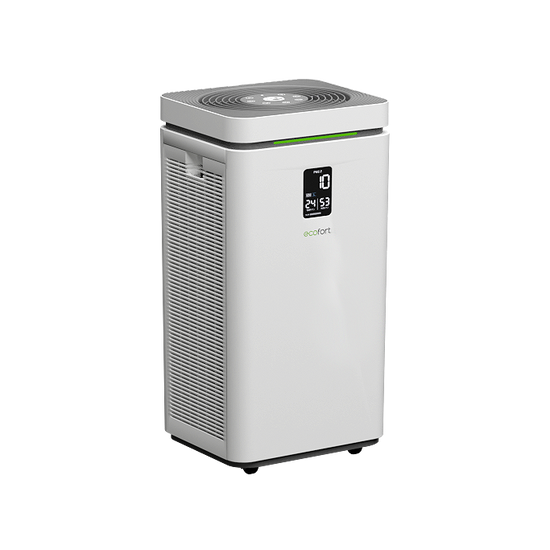 ecoQ CleanAir 800+ Luftreiniger für gesunde Raumluft, leistungsstark mit 800 m³/h und 5 Betriebsstufen.