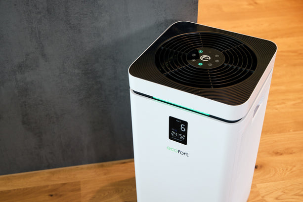 ecoQ CleanAir 800+ Luftreiniger mit HEPA-Filter und App-Fernsteuerung für verbessertes Raumklima.