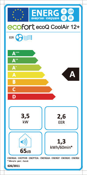 ecoQ CoolAir 12+: mobiles Klimagerät mit Wi-Fi Fernsteuerung, Energieeffizienzklasse A, für Räume bis 35 m².