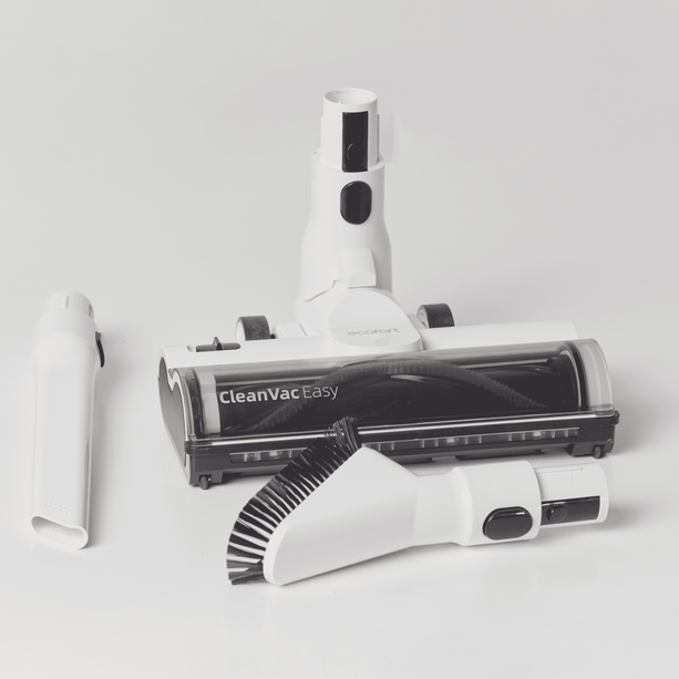 ecoQ CleanVac Easy kabelloser Staubsauger mit leichtem Design und wechselbarem Akku für Parkett.