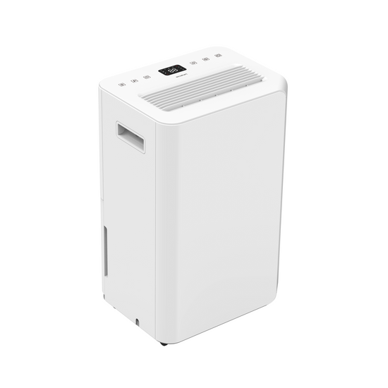 ecoQ DryAir 20L Essential: Leiser, starker Luftentfeuchter für bis zu 50 m². Mobil, energieeffizient und einfach zu bedienen – ideal für Wohnräume.