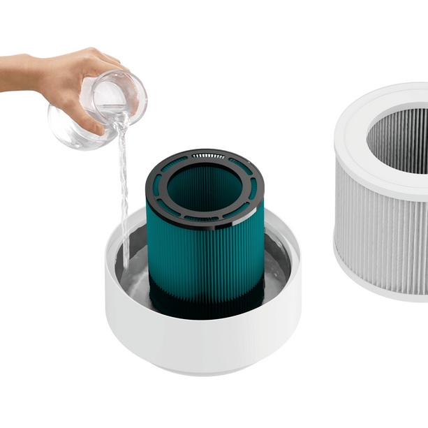 ecoQ H400+Hybrid: Spart Platz & Energie – reinigt und befeuchtet die Luft in Wohn- & Arbeitsräumen hygienisch & flüsterleise.