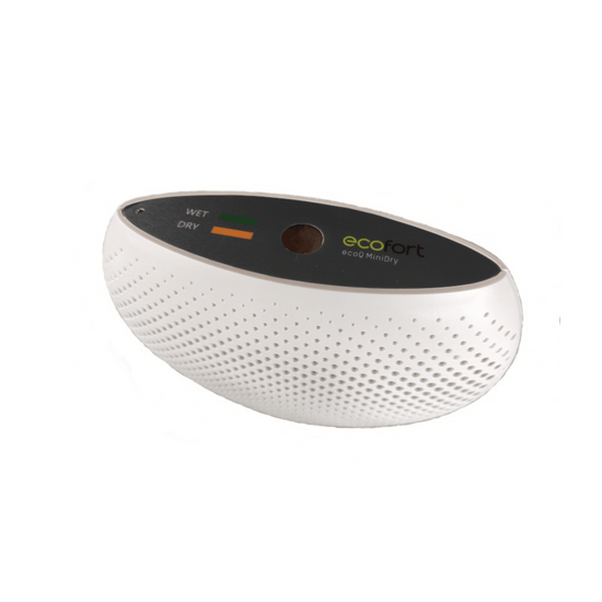 ecoQ MiniDry Luftentfeuchter mit 0,25 l Behältervolumen, 25 W Leistung und compactem Design für verschiedene Räume.