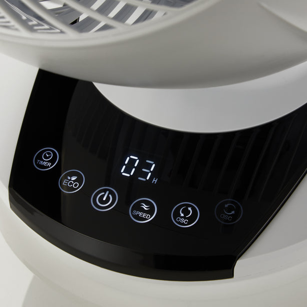 Meaco Air360° ventilator in Kunstleder, multi-direktionaler Luftstrom und ultra-leise mit Quiet Mark Award.