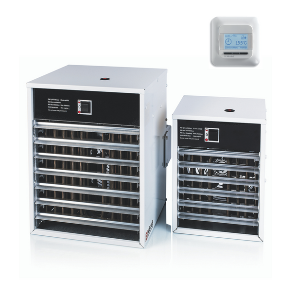 Veab ENV-L 15 kW Elektro-Heizlüfter mit Wandhalterung, ideal für feuchte Räume, Leistung bis 15 kW.