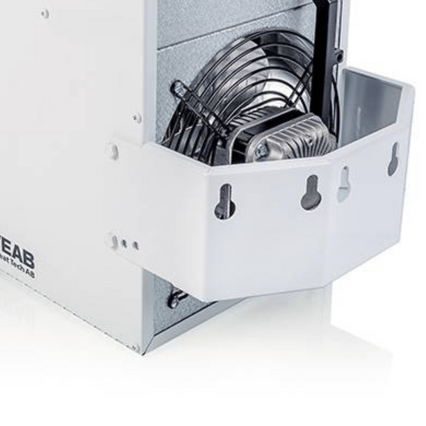 Elektro-Heizlüfter Veab ENV-L 15 kW mit Wandkonsole, geeignet für feuchte Räume, IP44 Schutz.