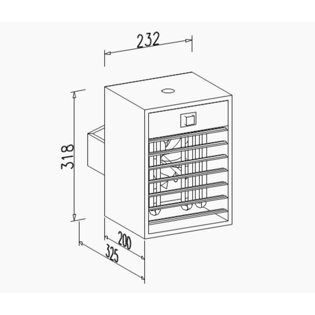 Veab ENV-L 5 kW Elektro-Heizlüfter mit Wandhalterung und integriertem Raumthermostat, geschützt nach IP44.