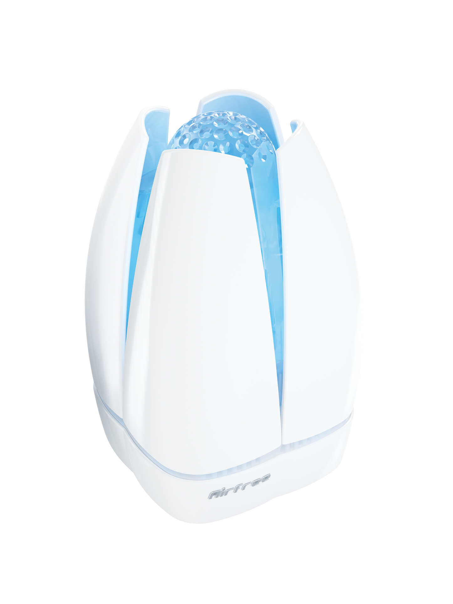 Airfree Lotus weisser Luftreiniger, geräuschlos, tragbar, für Räume bis 60 m², effiziente Luftsterilisierung.