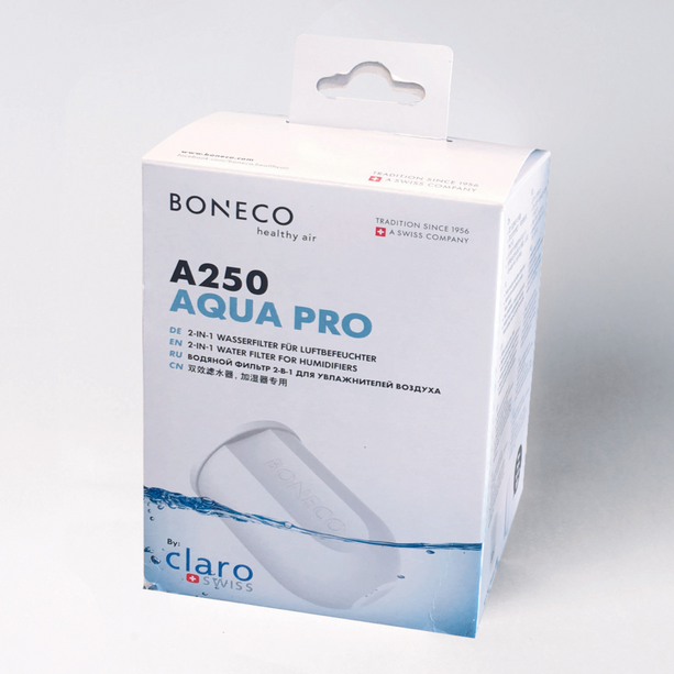 Boneco A250 Aqua Pro Entkalkungspatrone zur Reduktion der Wasserhärte und Entfernung von Verunreinigungen.