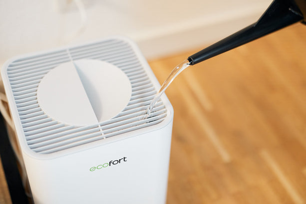 ecoQ HumidAir E250+ Luftbefeuchter mit UV-Licht, für Räume bis 35 m², kompakt und energiesparend.
