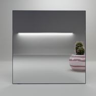 Infrarot-Heizpanel ecoheat Specchio 400 W in 60x60 cm mit glatter Spiegeloberfläche und rahmenlosem Design.