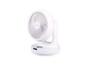 Tischventilator ecoQ SilentAir Tavo in Weiss, der leise Betriebsarten für erfrischende Luft bietet.