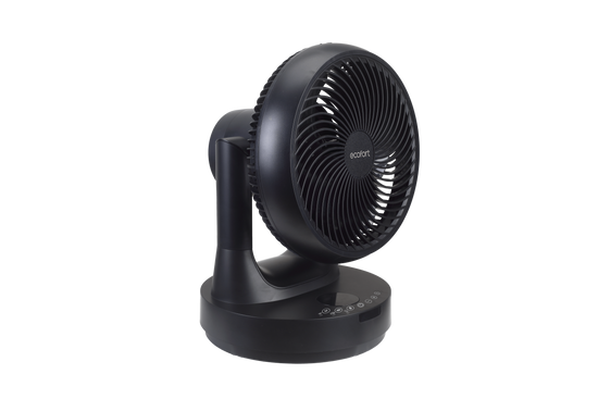 ecoQ SilentAir Tavo Tischventilator in Schwarz mit Smart-Modus und drei Steuerungsmöglichkeiten.