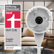 Meaco Air360° Standventilator mit Multi-Swing-Funktion und ultraleisem Betrieb bei 20 dB.