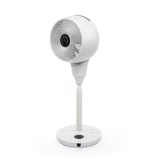 Meaco Air360° Standventilator in Weiss mit Fernbedienung, Ultraleise (20 dB), Multi-Swing-Funktion für Raumventilation.