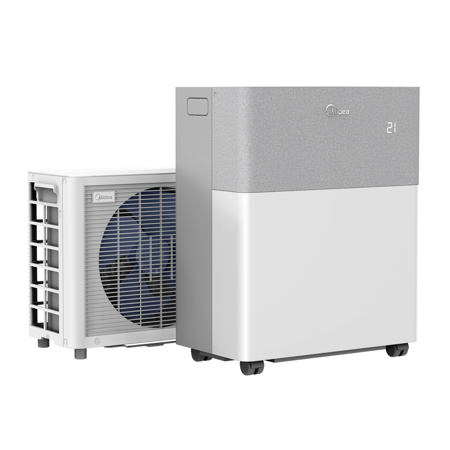 Midea PortaSplit Klimagerät mit Smart Heizung, Energieeffizienzklasse A, leiser Betrieb, und kompakter Bauweise.
