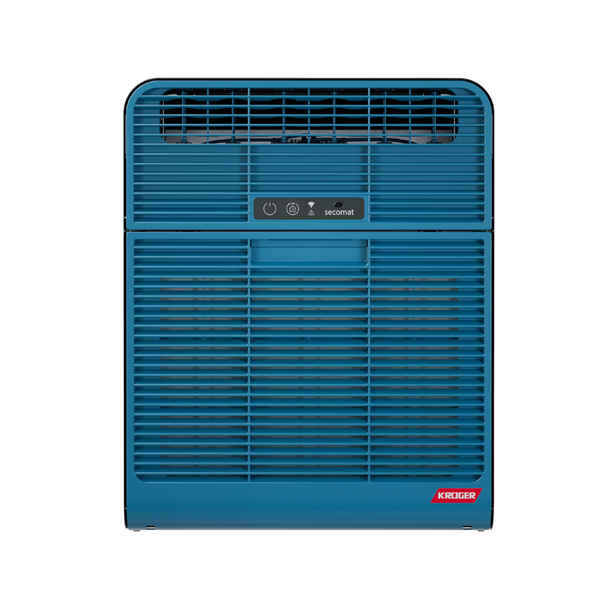 Der Secomat 4 von Krüger trocknet effizient für 2–4 Familien. In Azurblau mit App-Steuerung, einfacher Bedienung und Energieeffizienzklasse A.