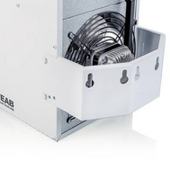 Elektro-Heizlüfter Veab ENV-L 15 kW mit Wandkonsole, geeignet für feuchte Räume, IP44 Schutz.
