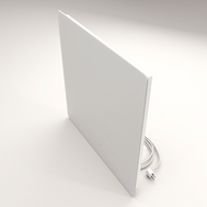 ZenSwiss Deluxe Infrarotpanel 260W in matt weiss, 54 cm x 54 cm, an der Decke montiert.